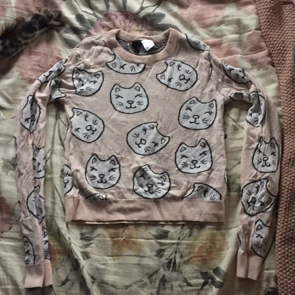 ⚡3 for $15⚡Divided pink kitty cat sweater - Picture 1 of 6